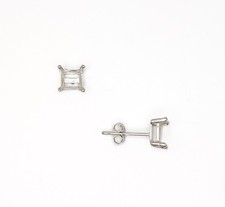 Princess Cut Square Four Prong Earring Setting Sterling Silver w/ Rhodium Finish