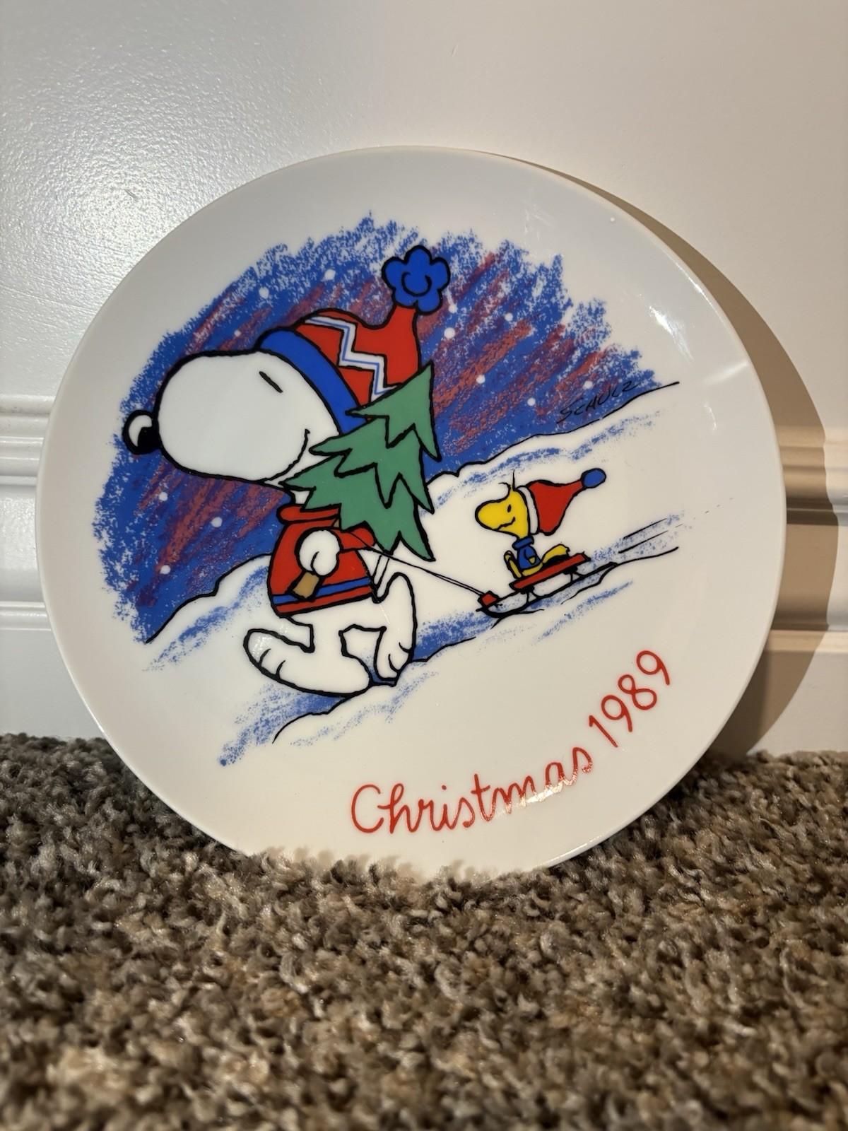Snoopy Peanuts Charlie Brown Willitts Vintage Porcelain Christmas Plate 1989