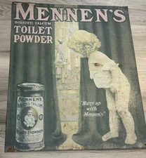 Mennen's Borated Talcum Toilet Powder Vintage Tin Sign 16.5 X 13.25
