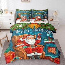 Cartoon Santa Claus 7 Piece Comforter Set Full Bed in a Bag,Christmas Decorat...