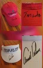 x2 SIGNED ARNOLD PALMER TOP FLITE GOLF HAT CAP VISOR TOM WATSON AUTO PGA HOF LOT