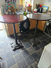 Round Pedestal Bar Table DarkWood Top Cast Metal Base 30x30x51in