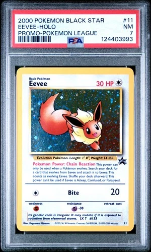 2000 POKEMON PROMO BLACK STAR POKEMON LEAGUE #11 EEVEE-HOLO PSA 7