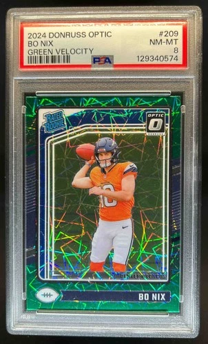 2024 Donruss Optic Bo Nix Green Velocity Rated Rookie #209 Broncos PSA 8