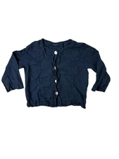 Luca Vanucci Big Button Linen Cardigan Navy Blue Boxy Casual Womens M