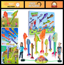 Dinosaur Rocket Launcher for Kids - Launch 100 Ft, 8 Rockets, 2 Pads, Outdoor Fu