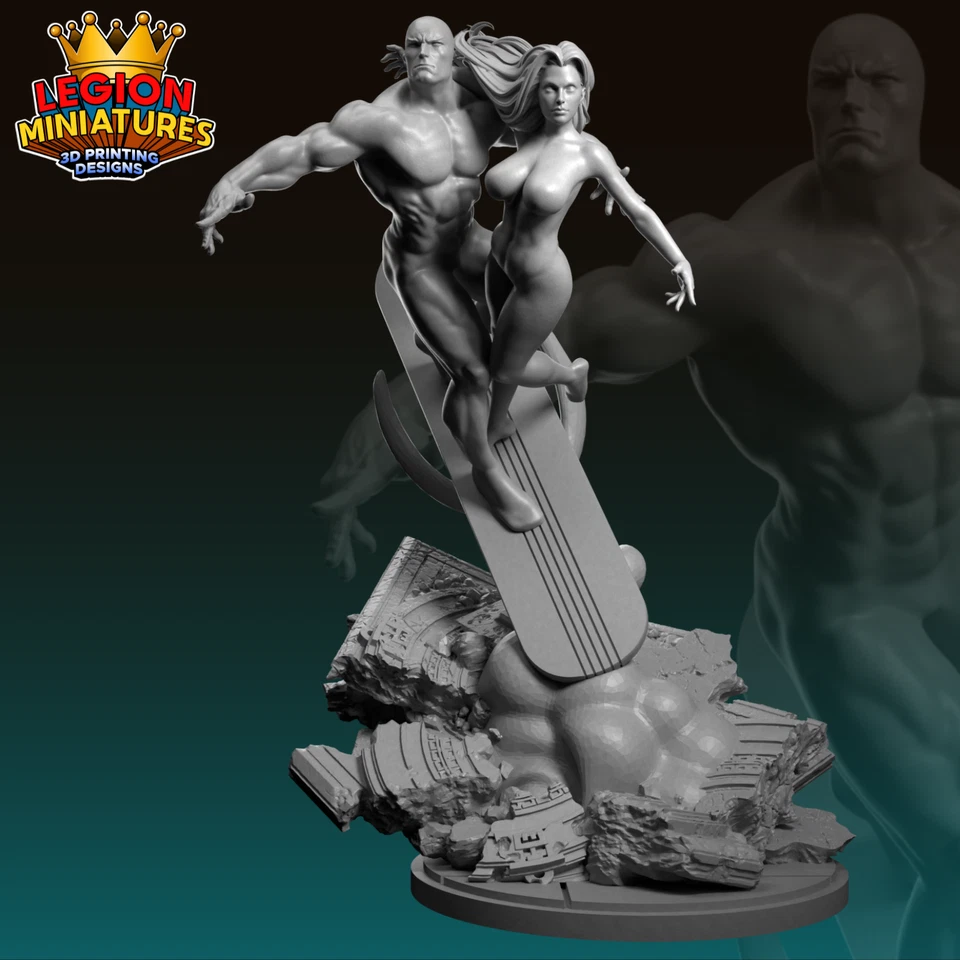 Silver Surfer & Shalla-Bal Resin Sculpture Statue Model Kit Unpainted/Unassemble - Image 2 of 3
