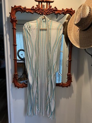Kerisma, Cream And Aqua Striped Knit Beach Cover-Up/Scarf One Size
