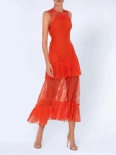 Women ALEXIS Red Lace Backless Fit Flare Midi Dress