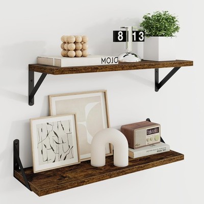 Dreamland 24'' Dark Brown Floating Wall Shelves Set of 2, 8''D, Display Ledges