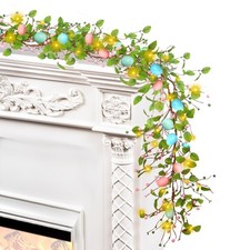 5.9FT Artificial Easter Egg Garland Eggs with Colorful Berries Greenery Leaves R