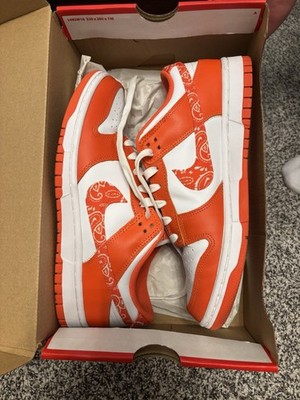 Nike Dunk Low ESS White Rush Orange Paisley Leather Women's Sneakers DH4401-103
