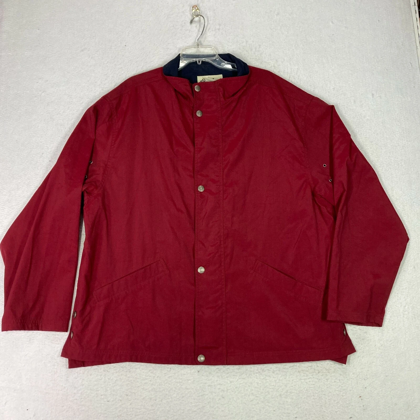 Vintage Eddie Bauer Mens XL Red Rain Coat Jacket Nylon Casual Zip Snap Outdoor