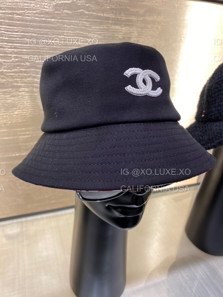 NEW Authentic CHANEL RECEIPT 23P Black Bucket Hat Logo White NEW Authentic CHANEL RECEIPT 23P Black Bucket Hat Logo White