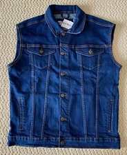 NWT Men's RND Denim Classic Dark Blue Button Denim Jean Jacket Vest SIZES S-2XL