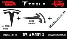 TESLA MODEL 3 - MATTE BLACK FRONT & REAR BADGE SET Includes Dual Motor Badge