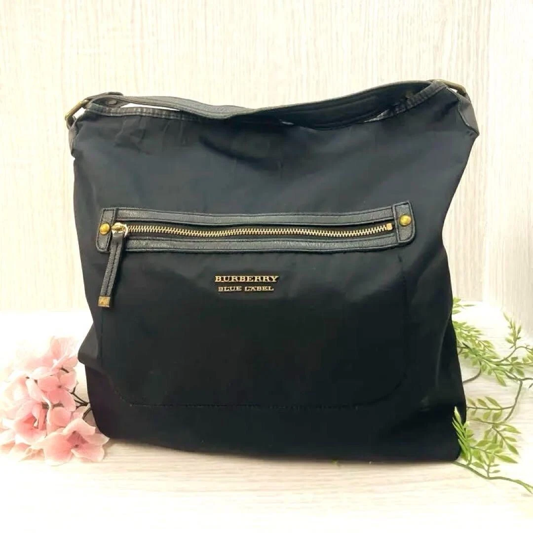 Borsa tote Burberry Blue Label Nova Check nylon pelle nera USATA originale #S1925