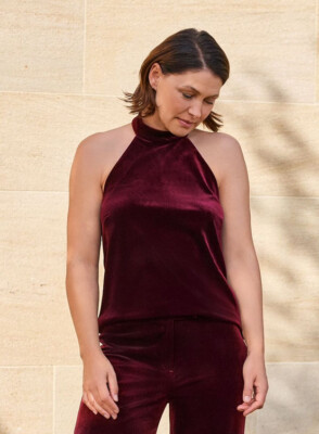 Emma Willis - Next - Red Berry Velvet Halter Neck Top - Size 20 Petite