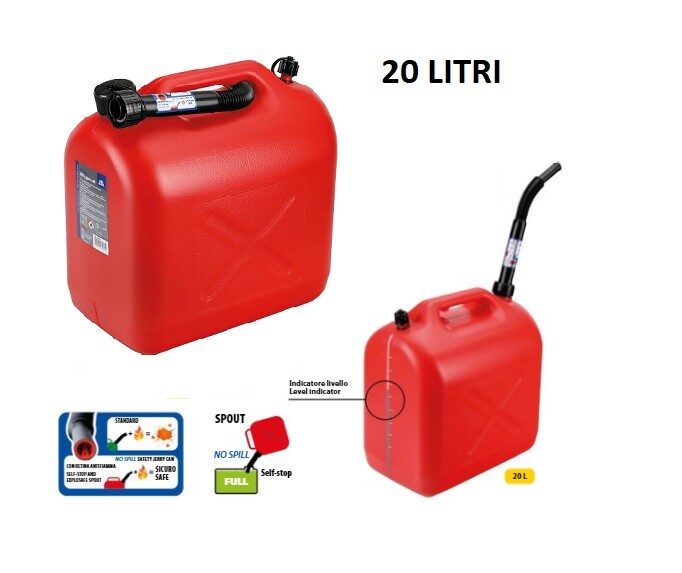 FuelFriend®-BIG CLEAR max. 2,0 litri - Tanica benzina piccola Mini Tanica Riserva con omologazione ONU + Tubo flessibile di beccuccio PREMIUM