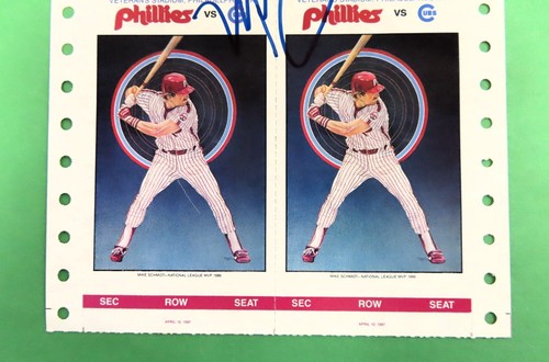 MIKE SCHMIDT Signed Opening Night Ticket stub Sheet Veteran's Stadium AUTO 1987 - Picture 3 of 6