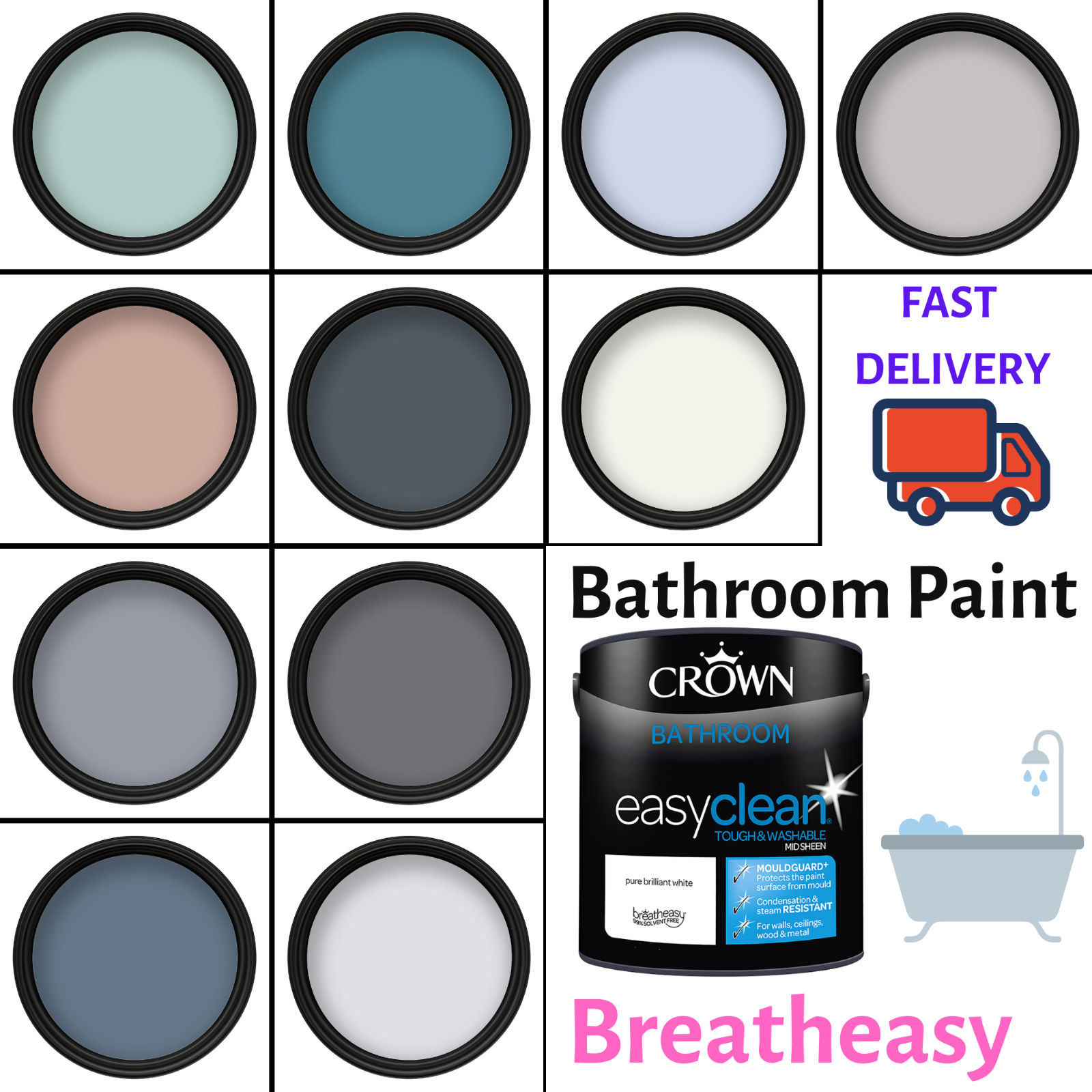Crown 2.5L Bathroom Kitchen Midsheen Mould Guard Breath Easy Paint Sale