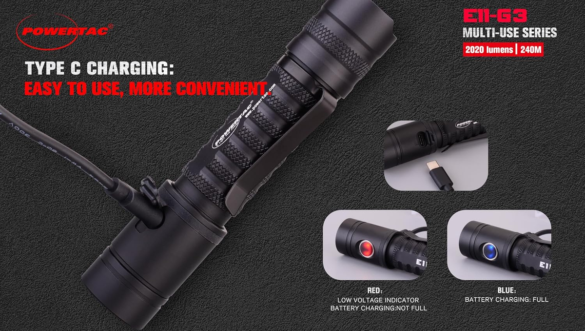 Lampe Torche Rechargeable E11-G3 - 2020 Lumens - Type-C, étanche IPX8