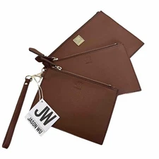 Jason Wu Leather Clutch Wristlet Trio Wallet Pouch Set Cognac Brown Gold New NWT
