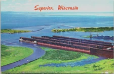 Aerial View Superior Wisconsin St. Lawrence Seaway Ore Coal Docks c1960 Postcard