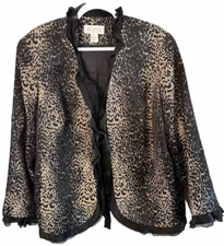 Elana By Tanner Jacket Blazer Animal print Ruffle Silk Wool Blend Tie Front S 18