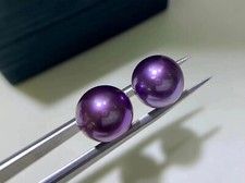 Pair 11mm natural south sea genuine purple lavender round loose pearl undrilled