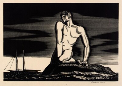 Rockwell Kent Final Encounter 1931 Bold Modernist Woodcut Seascape Male Figure