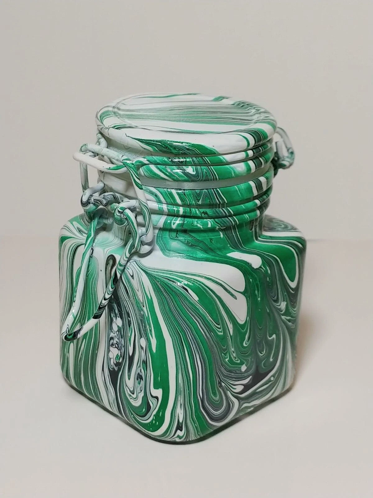 Marbled Glass Stash Jar w/ Clamp Lid Airtight Smell Proof Container for Herbs