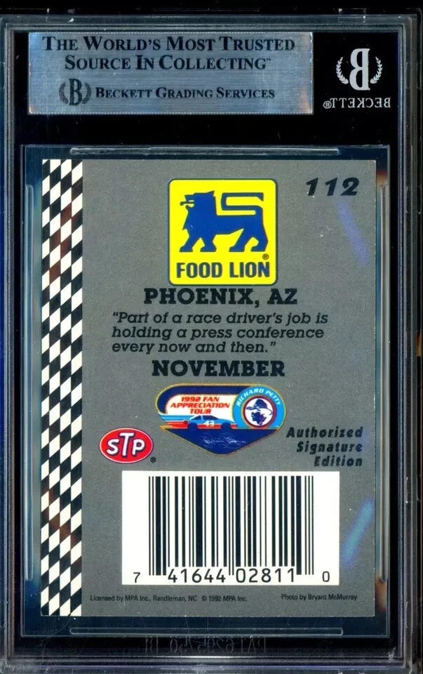 Richard Petty Signed 1992 Food Lion Racing #112 AUTO BGS BAS Authentic - Image 2 of 2