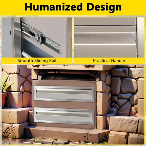 24 X 6.5 Inch Outdoor Kitchen Drawers, Stainless Steel Singlelayer Access BBQ Dr - Picture 5 of 7