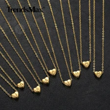 Gold Plated Stainless Steel Heart Initial Letter Pendant Necklace Choker 14-17"