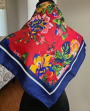 Berkshire Scarf Foral Pink Navy Red Green Square 30" Polyester Made in Italy