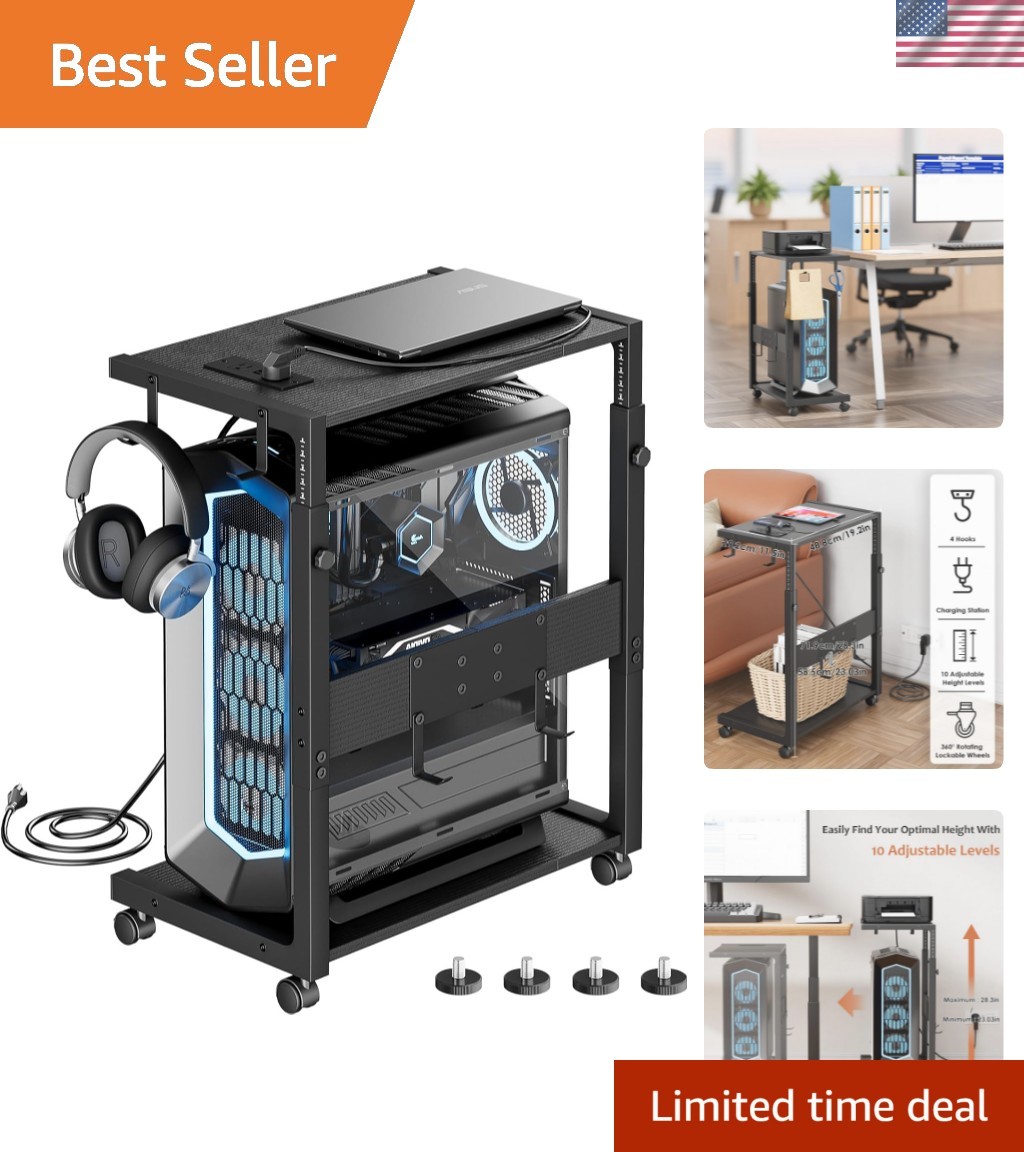 Computer Tower Stand - Adjustable PC Tower Stand CPU Holder Cart