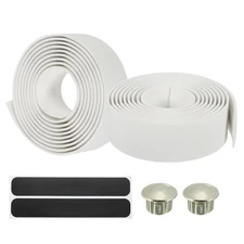 2 Pcs Bike Handlebar Tape EVA Handle Wraps Silver Plugs White
