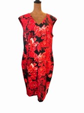 Calvin Klein Red Sheath Dress Floral Sleeveless Scuba Size 16W Cocktail Party