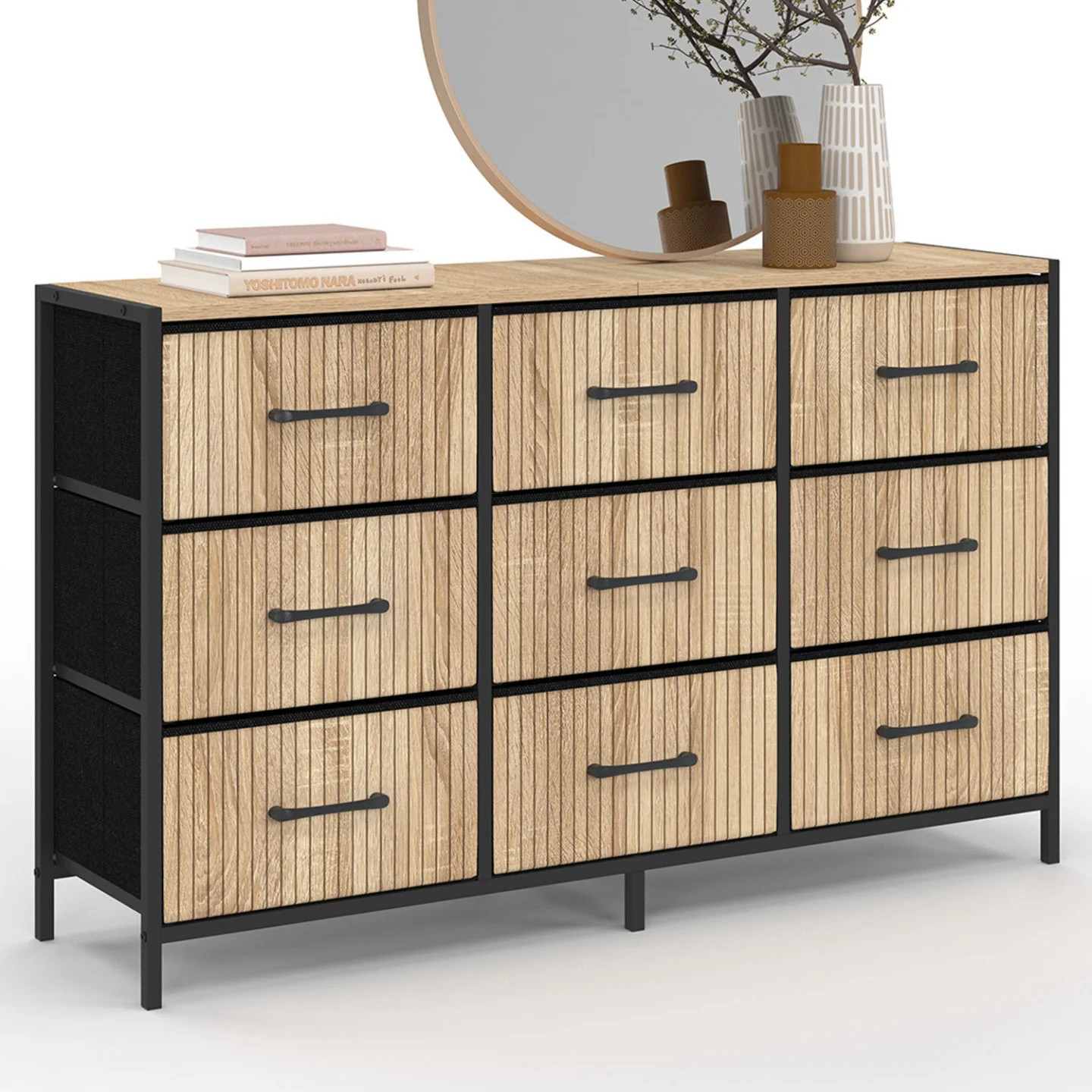Commode 9 tiroirs linge organisé meuble de rangement UTAH 115 cm contre les petits espaces