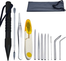 12Pcs Paracord Stitching Set Stainless Steel Lacing Needles FID Knotter Tools
