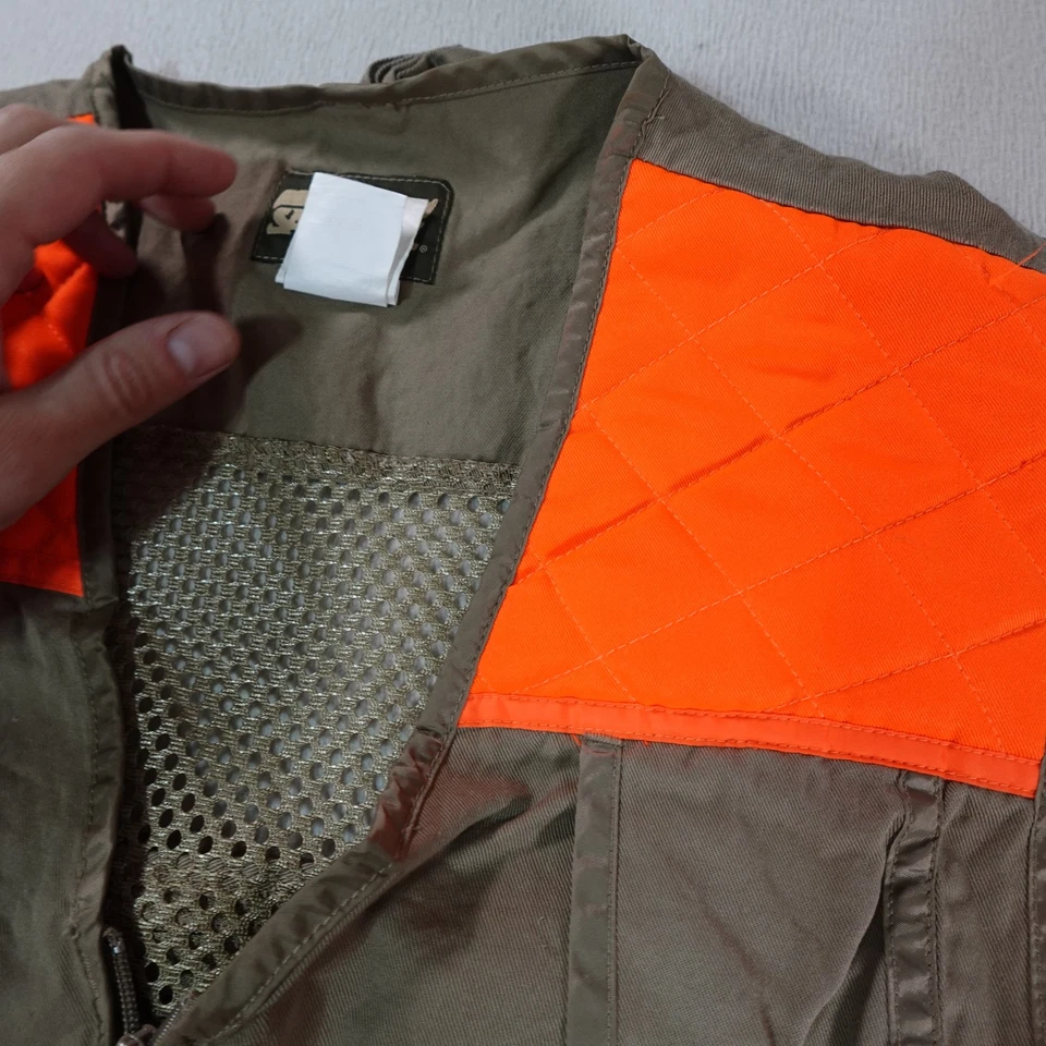 Vintage SafTBak Hunting Vest Mens Large Khaki Blaze Orange Mesh Gamebag Outdoor - Image 3 of 4