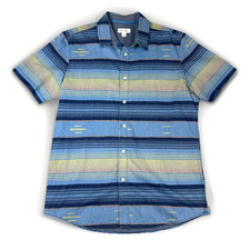 Sun  Stone Mens M Striped Button Up Shirt Blue Cotton Short Sleeve Beach Casual