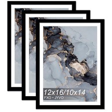 Black 12x16 Frame Set of 3, Display Picture 10 x 14 with Mat or 12 x 16 Witho...