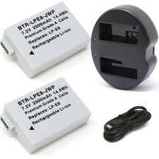 Replacement for Canon EOS Rebel T2i Battery 2-Pack, 2000mAh and Dual Charger