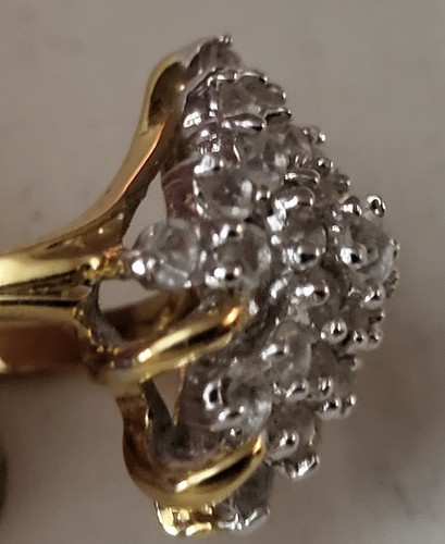 Vintage Beautifull Gold Tone Simulated Diamond Cluster Engagement Ring Size 5 - Picture 2 of 8