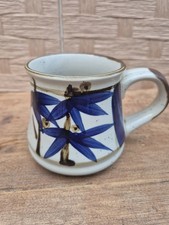 Vintage Stoneware Mug Hand Painted Bamboo Design