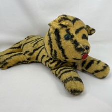 Vintage Tiger Plush Stuffed Animal 1940-60s Green Eyes Sani Foam AS IS