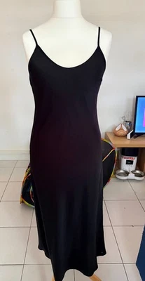 UNIQLO black cami midi Dress M minimalist Slip Dress Adjustable straps - Image 1 of 3