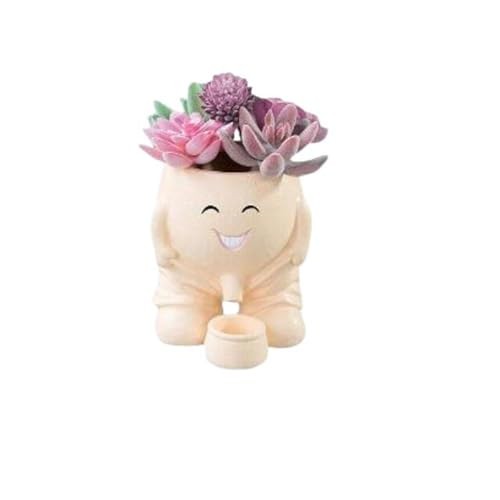 Head Planter, Unique Face Flower Pot Head Vase for Plants for Indoor and Khaki